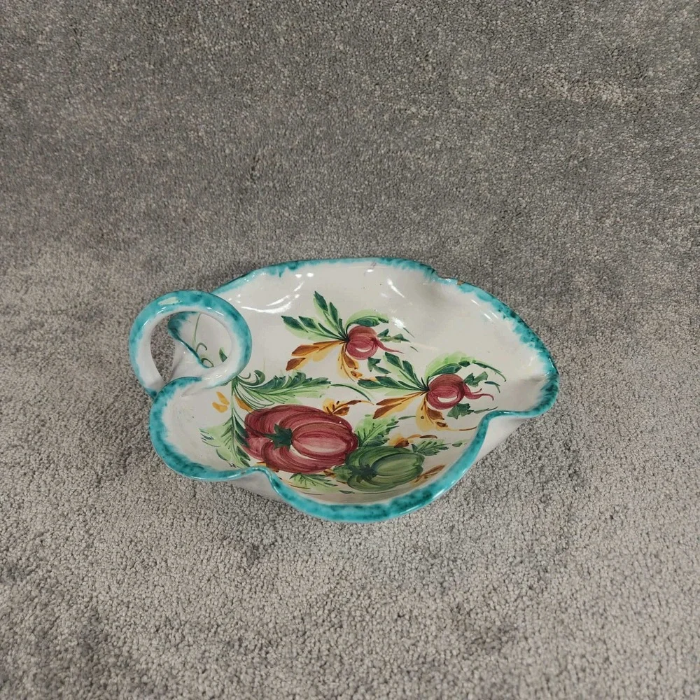 Vintage‎ Italian Hand Painted Pottery Floral Leaf Shaped Bowl Ceramic Dish